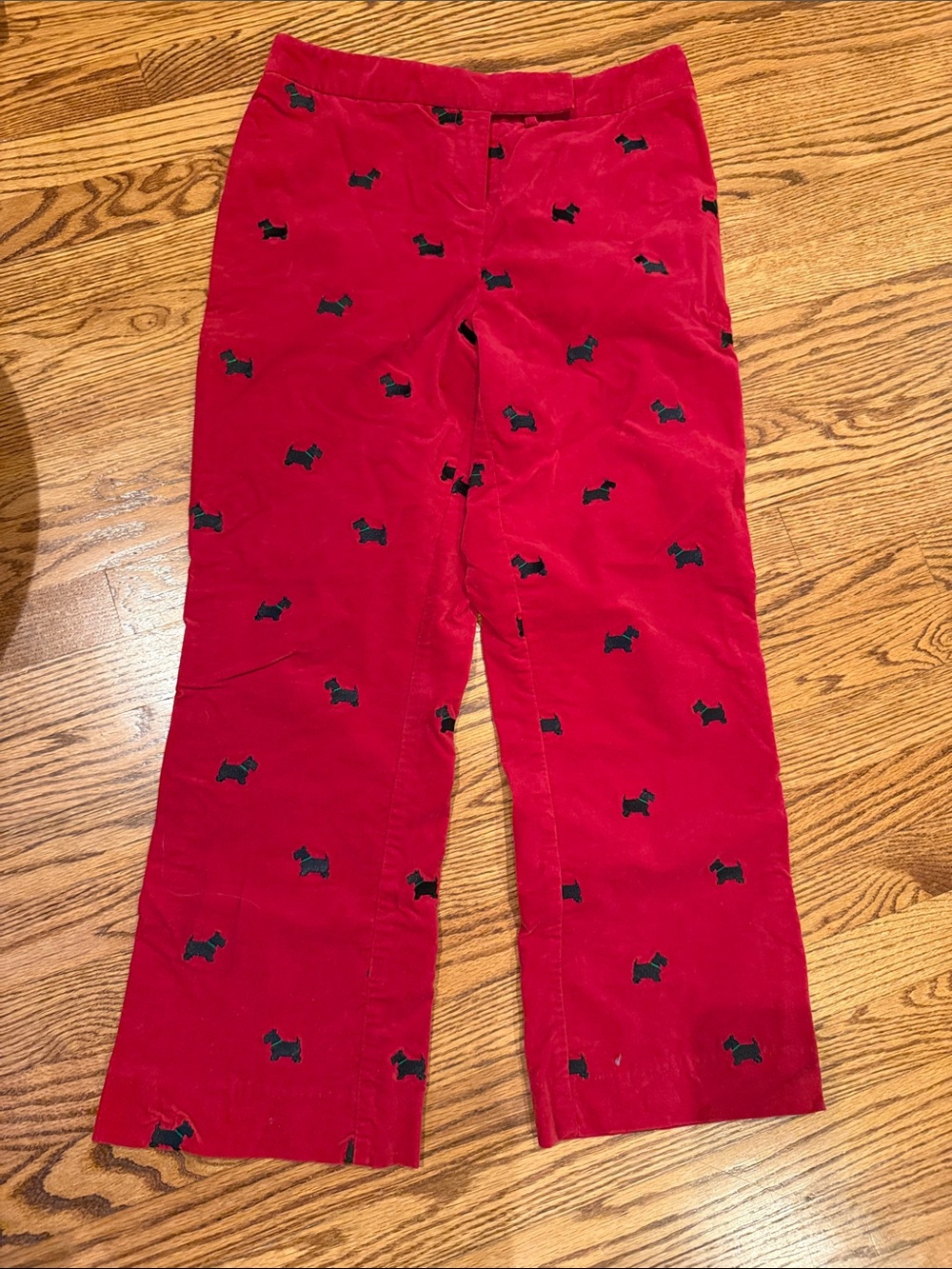 Lilly Pulitzer Red velvet pant with Black Dog Embroidery
